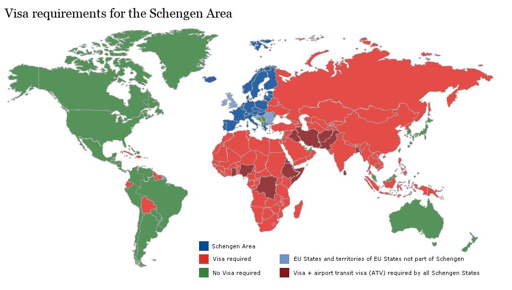 Mapa Requisitos paises visa shengen