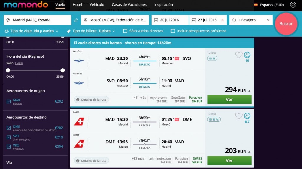 Precio vuelos Madrid Moscú - Buscador de vuelos baratos - momondo