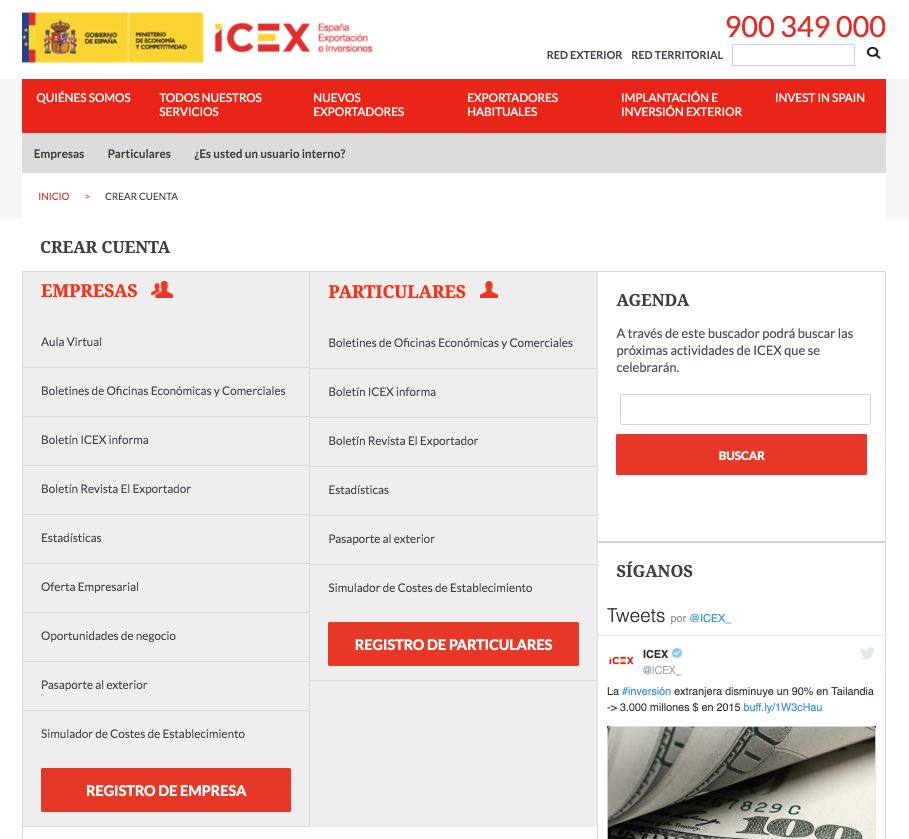 ICEX Espana Exportacion e Inversiones > Crear cuenta