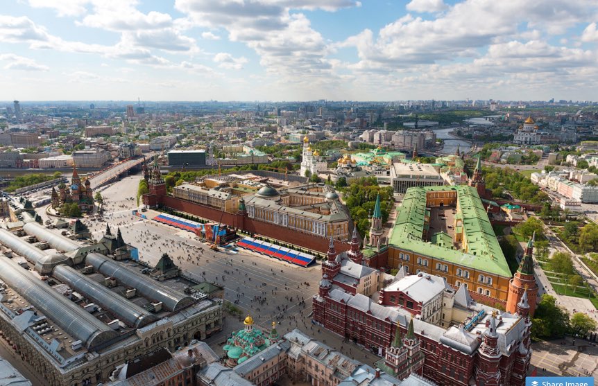 Aerial view of Red Square with St. Basil's Cathedral