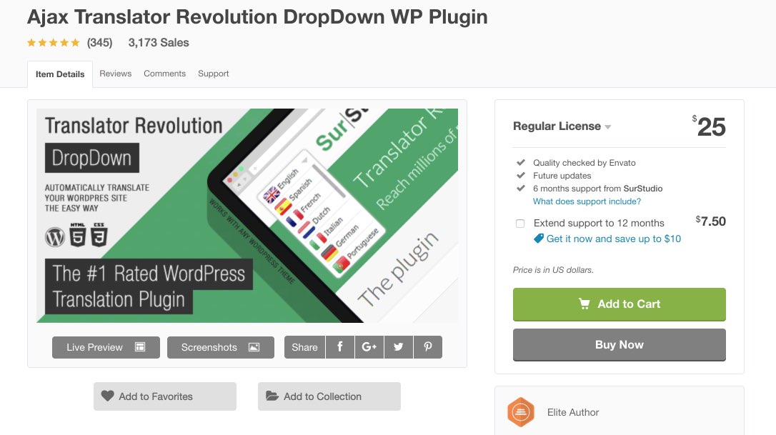 Ajax Translator Revolution DropDown WP Plugin by SurStudio - CodeCanyon