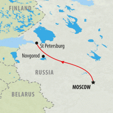 Mapa del itinerario clásico entre Moscú y San Petersburgo