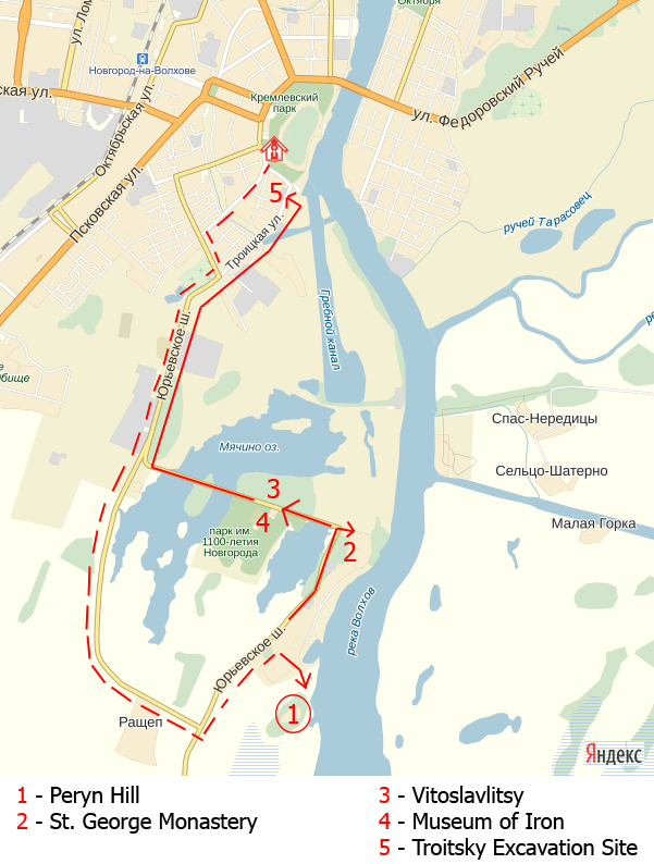 Map of route 3 to St. George's Monastery and Vitoslavlitsy