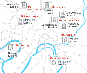 Map of Moscow train stations