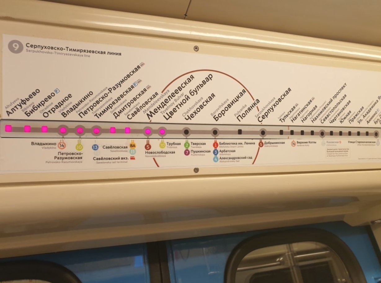 Mapa interior vagon metro Moscu