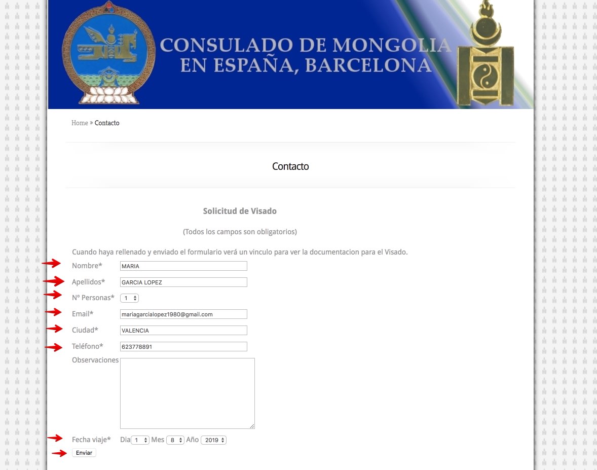 Formulario solicitud visado mongol