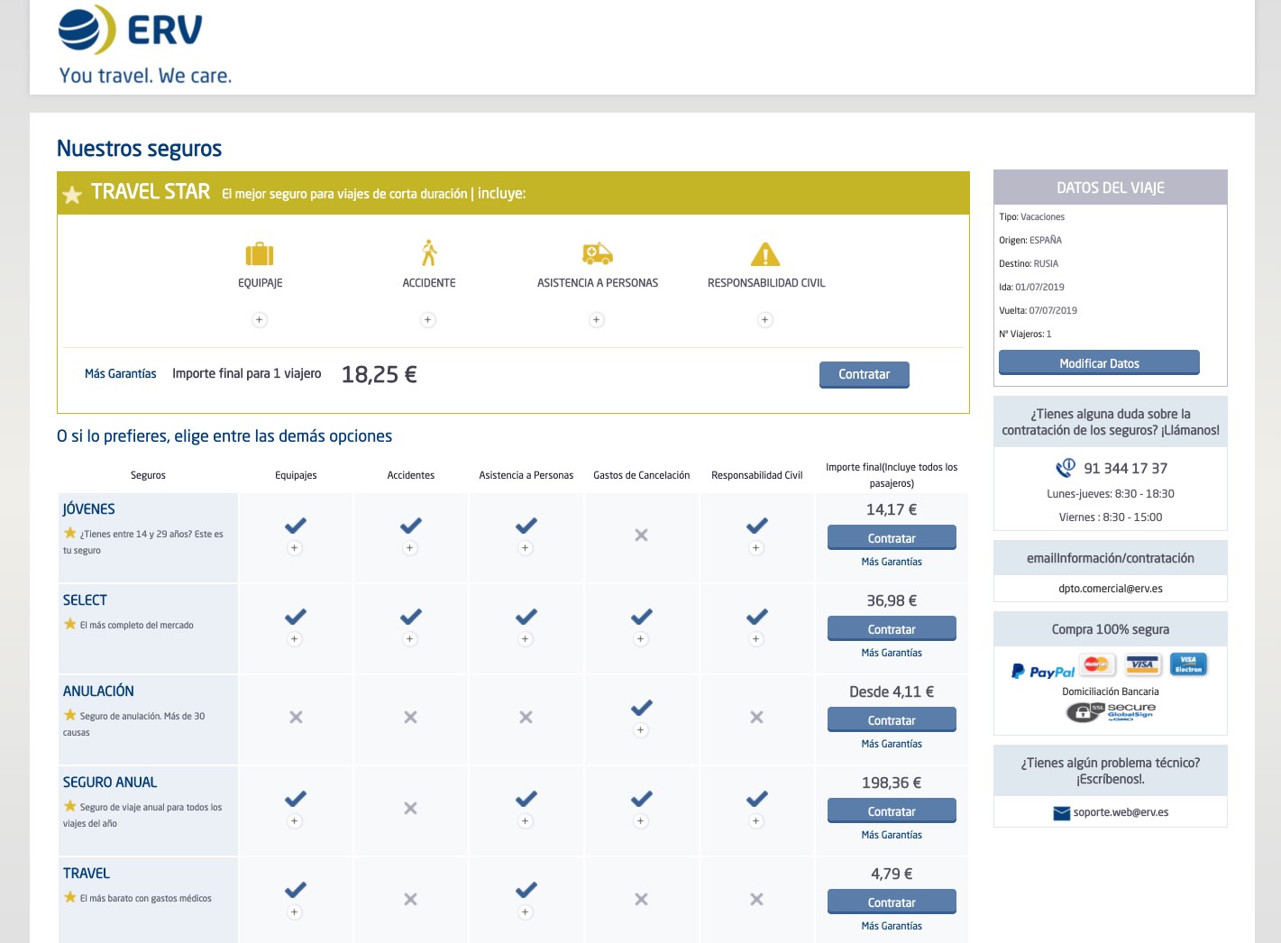 Contratar seguros de viaje online ERV 2