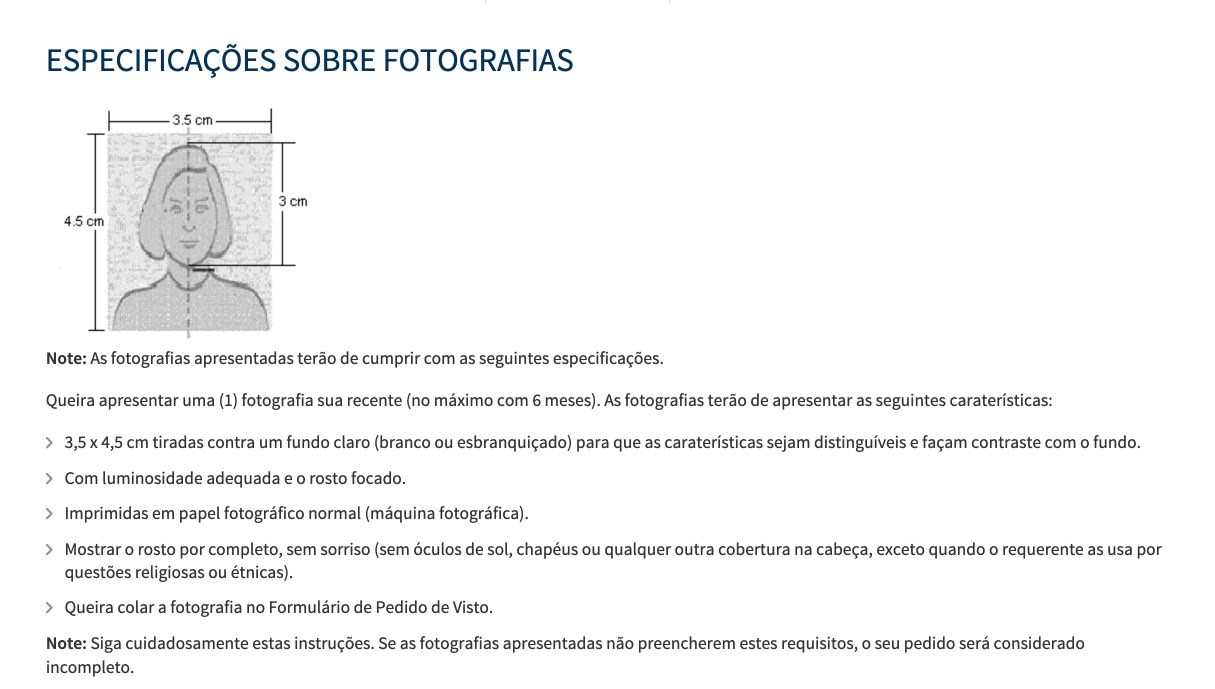 Especificacoes para a foto para o visto russo - Lisboa - Portugal