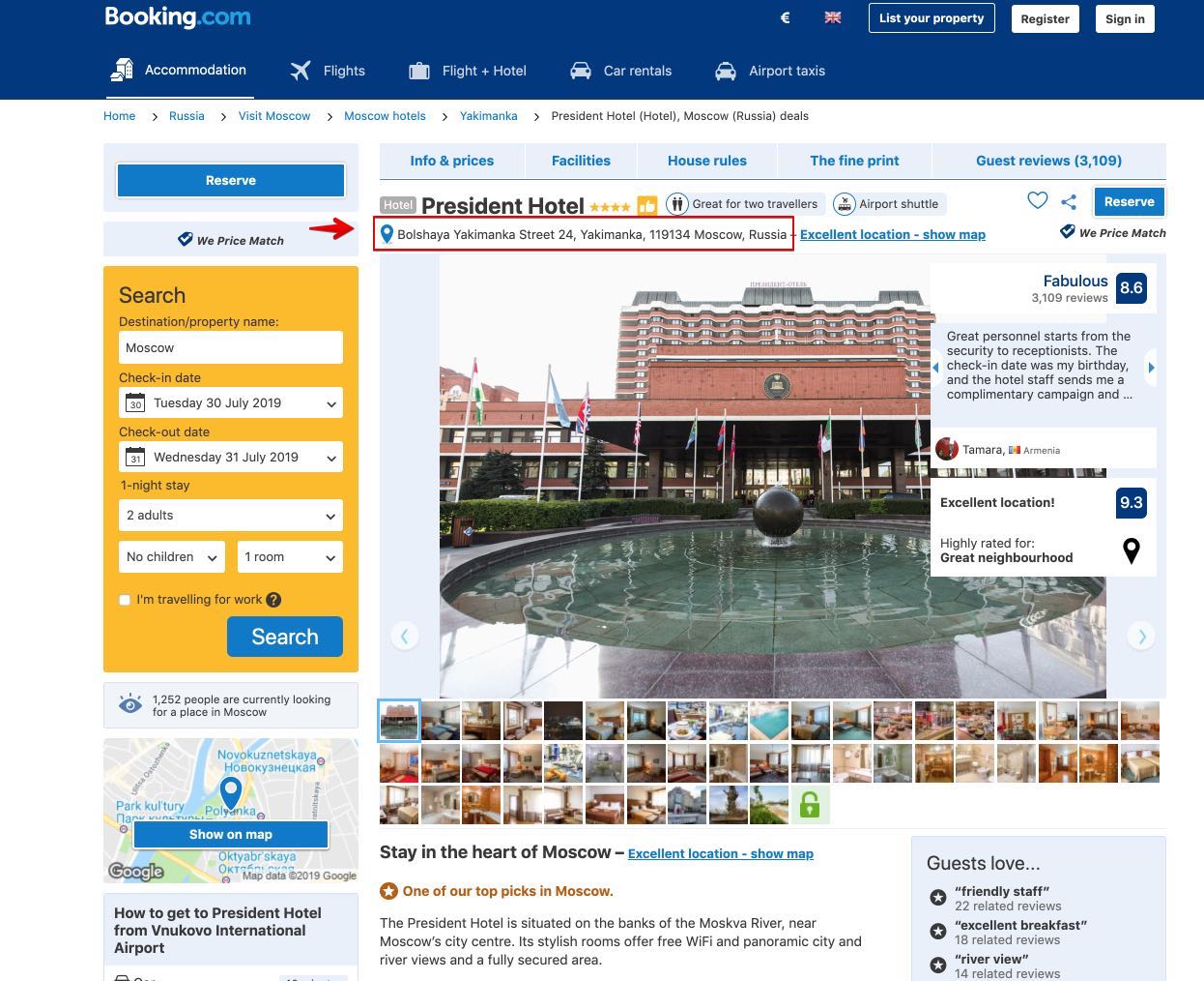 Hotelreservierung in Moskau mit Booking.com
