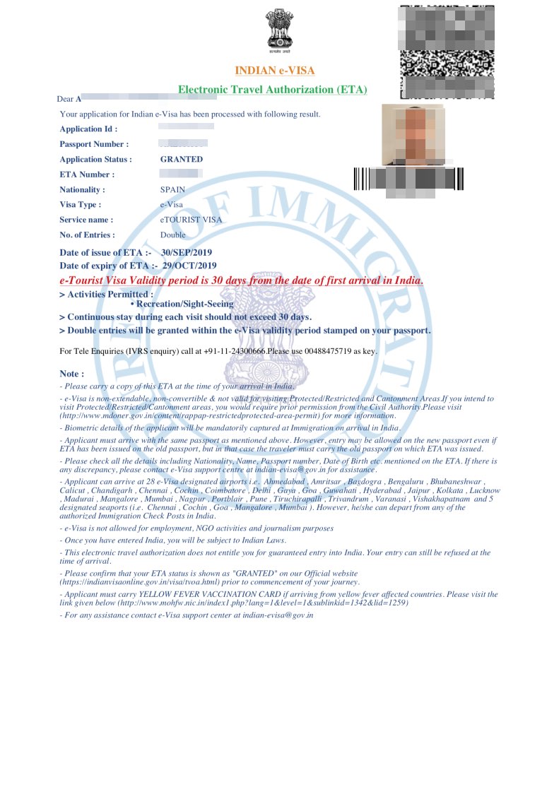 e-Visa per l'India concesso - granted - Fase 33
