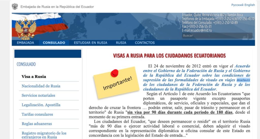 Embajada de Rusia en Ecuador - Rusia sin visado para ecuatorianos
