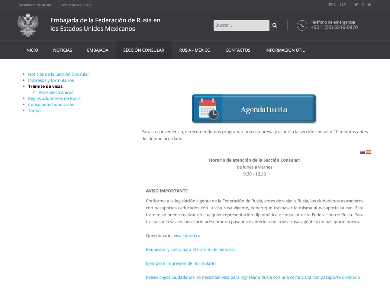 Tramite de visas - Sitio web Embajada de la Federación de Rusia en los Estados Unidos Mexicanos
