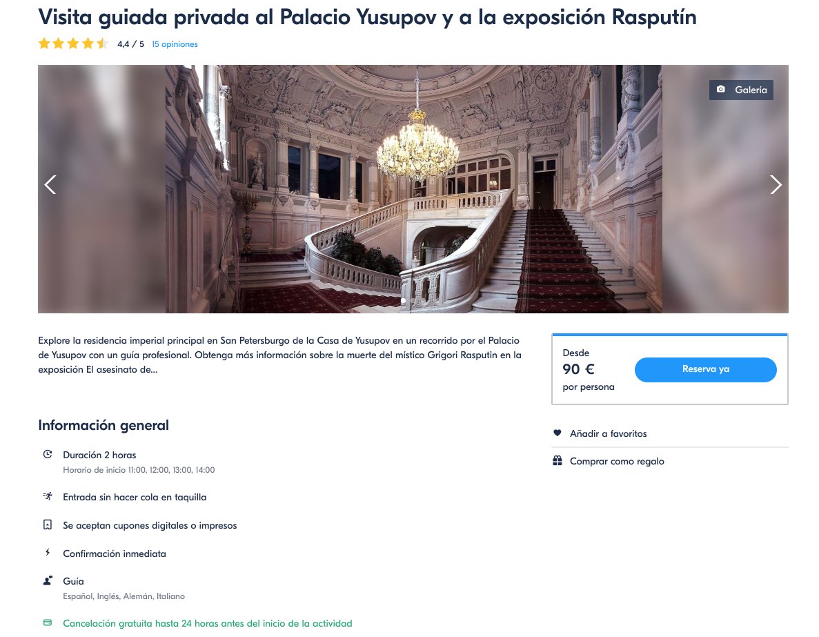 Visita guiada privada al Palacio Yusupov y a la exposición Rasputin en San Petersburgo - GetYourGuide