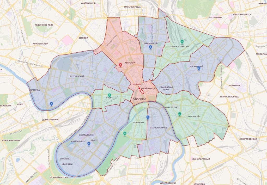 Mappa Distretto amministrativo centrale di Mosca