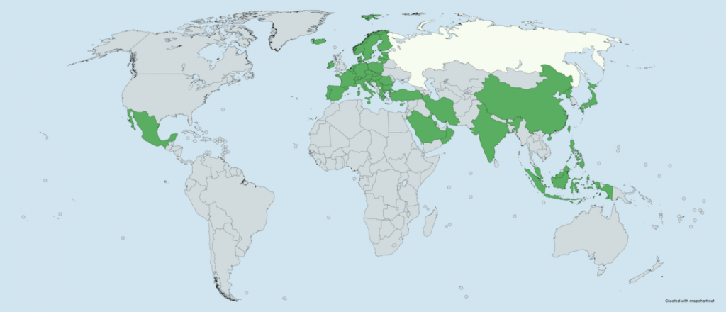 Mapa de ciudadanos de países que pueden solicitar el visado electrónico a Rusia - E-visa unificada