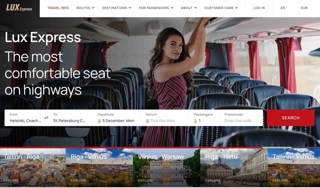 Luxexpress - Bus to St Petersburg and Moscow form Helsinki Tallin and Riga