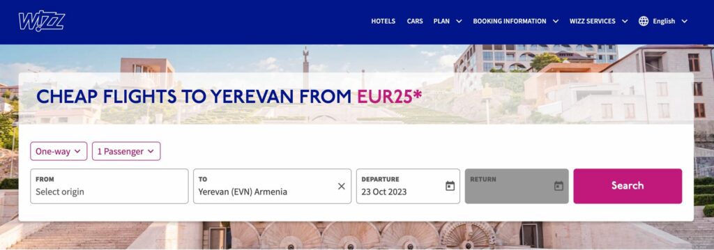 Vols Erevan avec Wizz Air