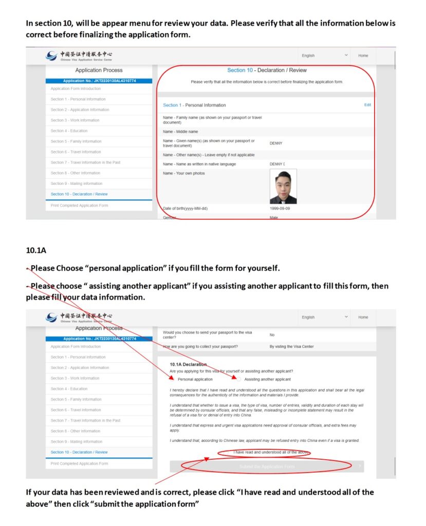 Formulario de solicitud de visado chino online - Ejemplo de rellenar y cumplimentar nuevo formulario - Captura de pantalla 23