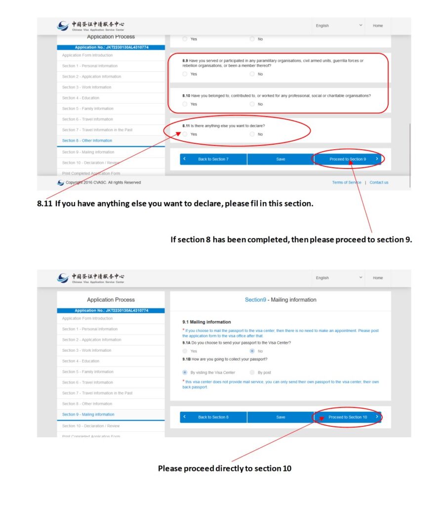 Formulario de solicitud de visado chino online - Ejemplo de rellenar y cumplimentar nuevo formulario - Captura de pantalla 22