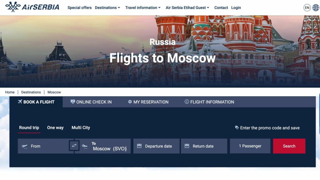 Direct flights to Moscow from Belgrade with Air Serbia