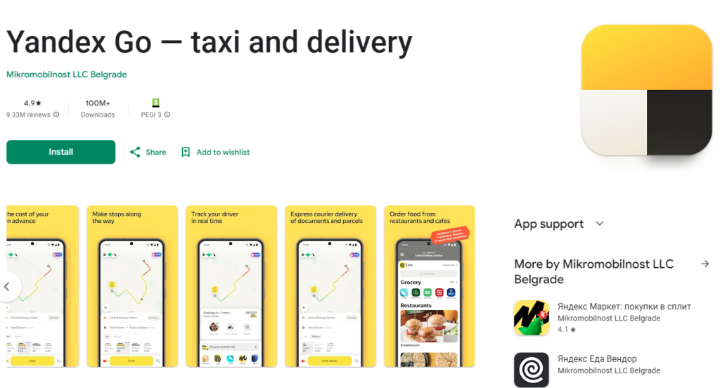 Aplicación de reserva de taxi en Rusia - Yandex Go