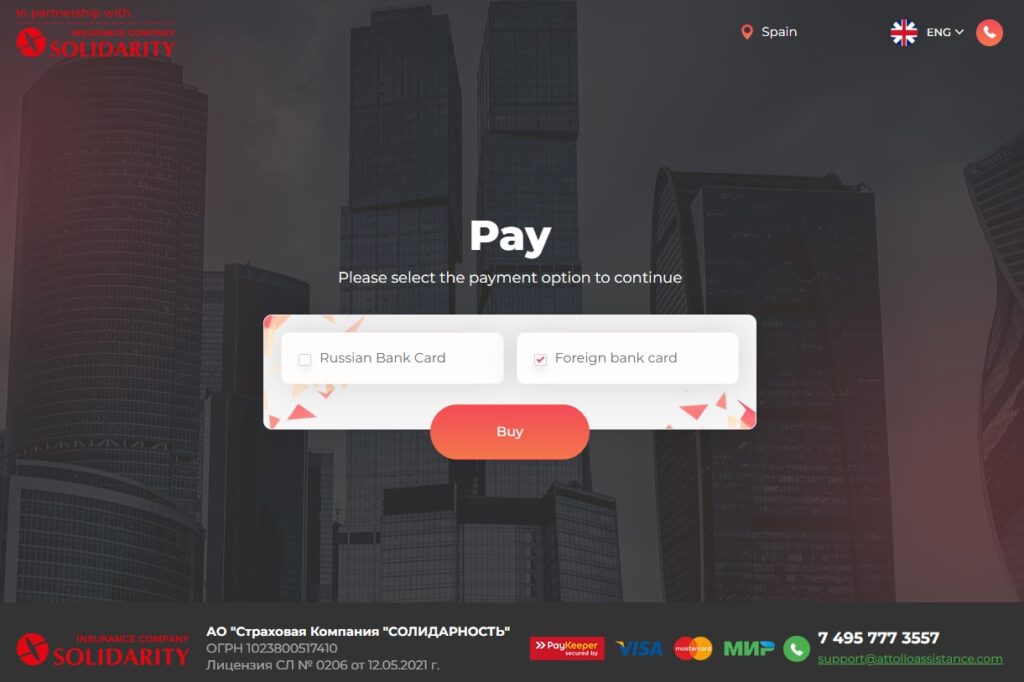 Pagar seguro de viaje a Rusia