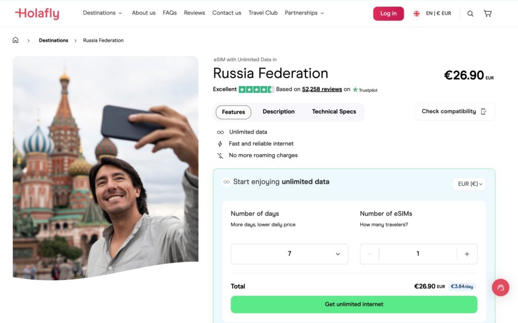 Russia eSIM HolaFly dati illimitati