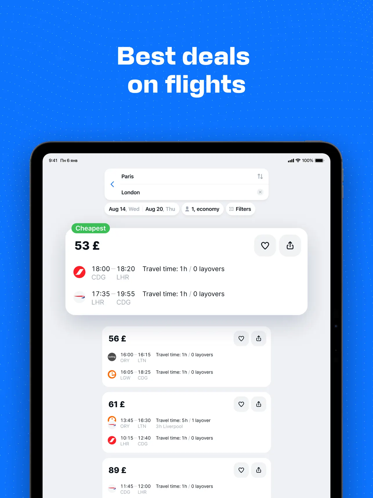 Aviasales-App zum Kauf von Flügen in Russland
