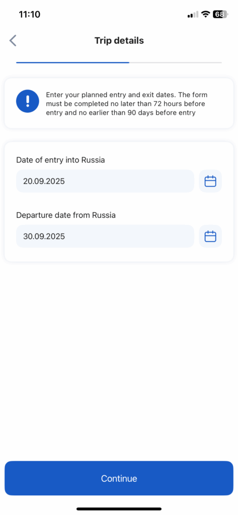 Visa-free Russia registration app and biometric screening 9