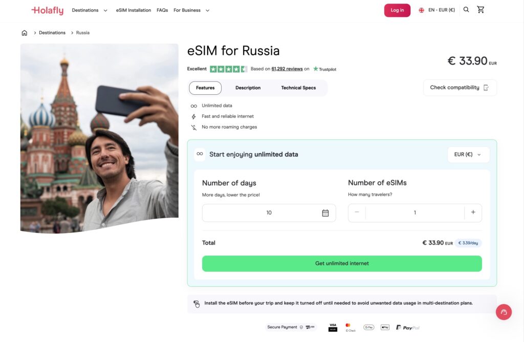 mejor esim para Rusia - HolaFly