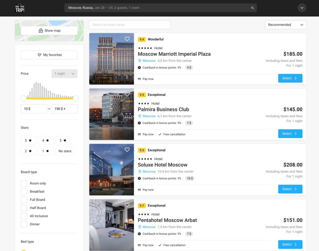 Hotel booking platform in Russia OneTwoTrip