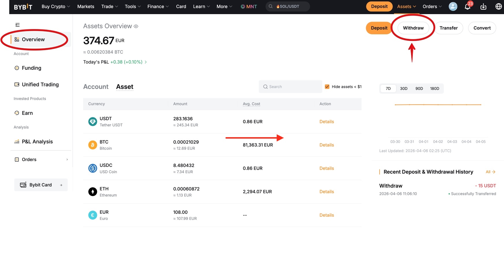 USDT-Auszahlung von Bybit an Whitebird über das TON-Netzwerk