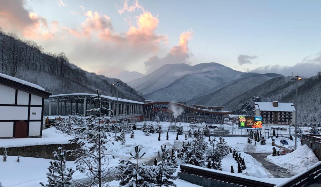 Krasnaya Polyana ski resort area in winter