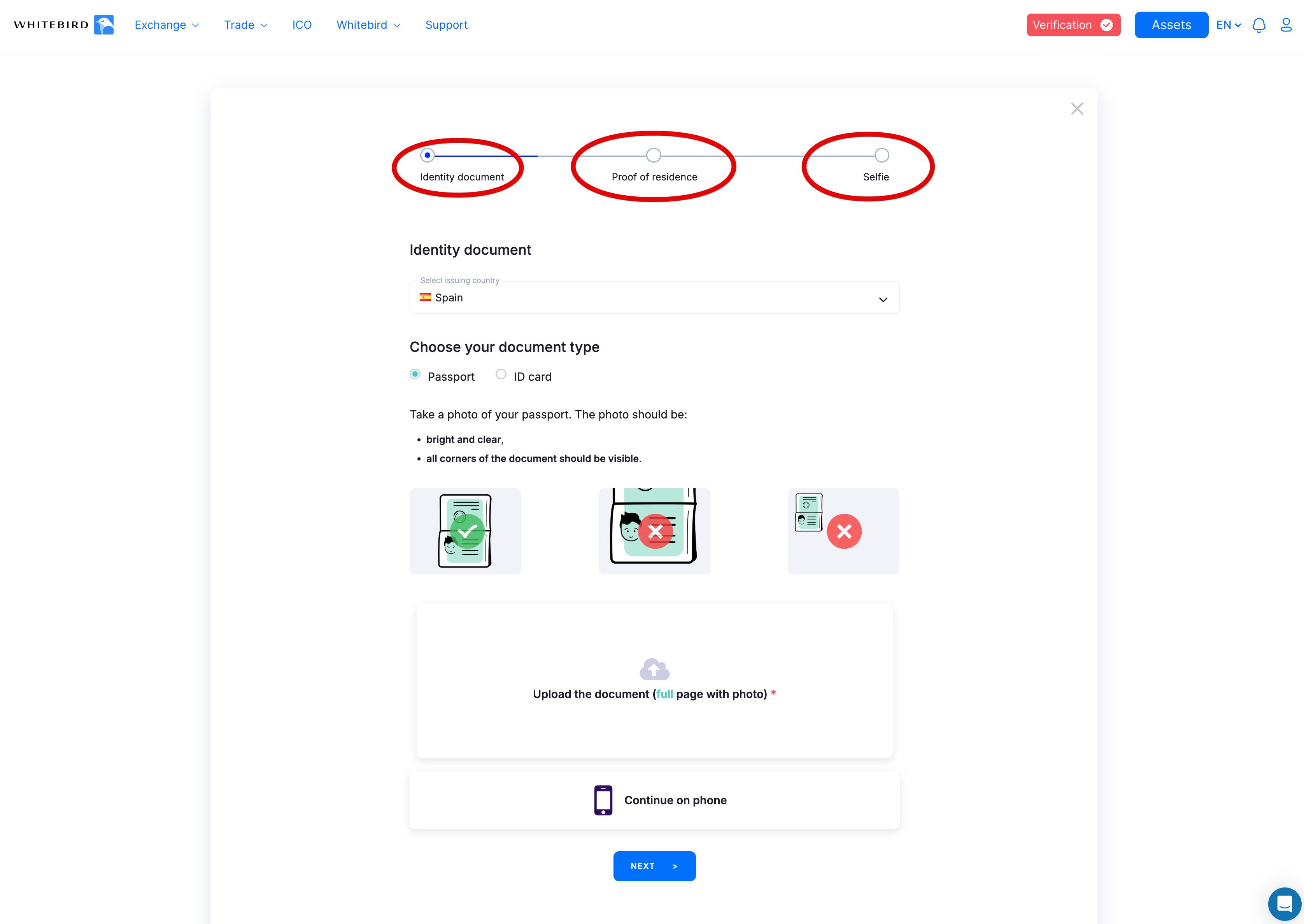 Drei Schritte des KYC-Verifizierungsprozesses bei Whitebird