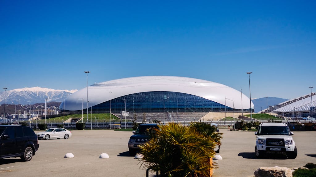 Fisht Olympic Stadium in Sochi, showcasing its modern architecture