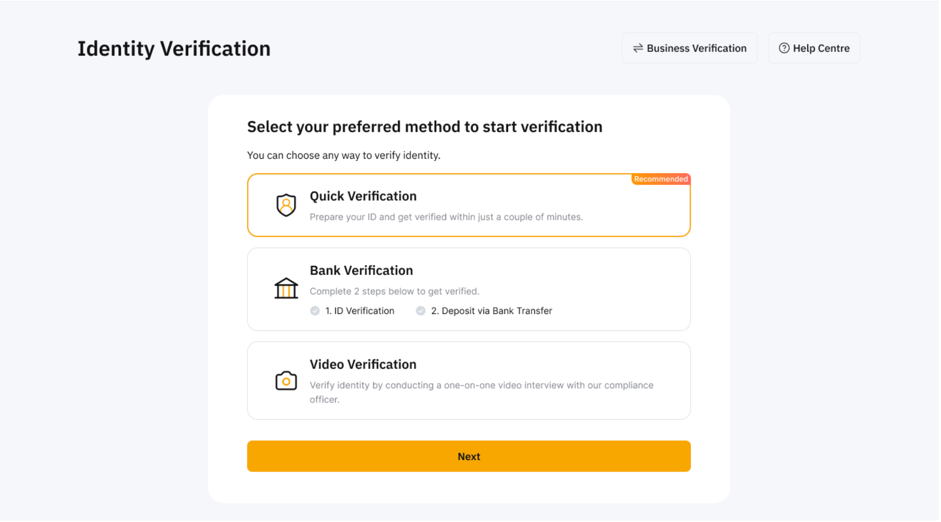 Verfügbare Identitätsverifizierungsmethoden bei Bybit