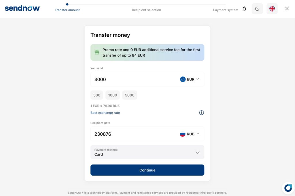 Send money to Russia with SendNOW - Exchange rate applied