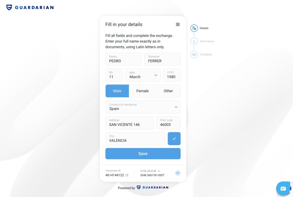 Send money to Russia with SendNOW - Personal details