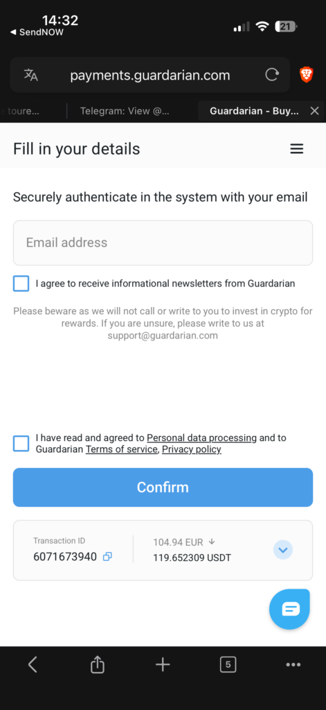 Send money to Russia with SendNOW - Confirm email with Guardarian