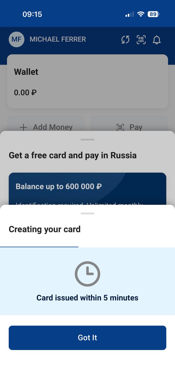 Pay in Russia a criar o teu cartão virtual