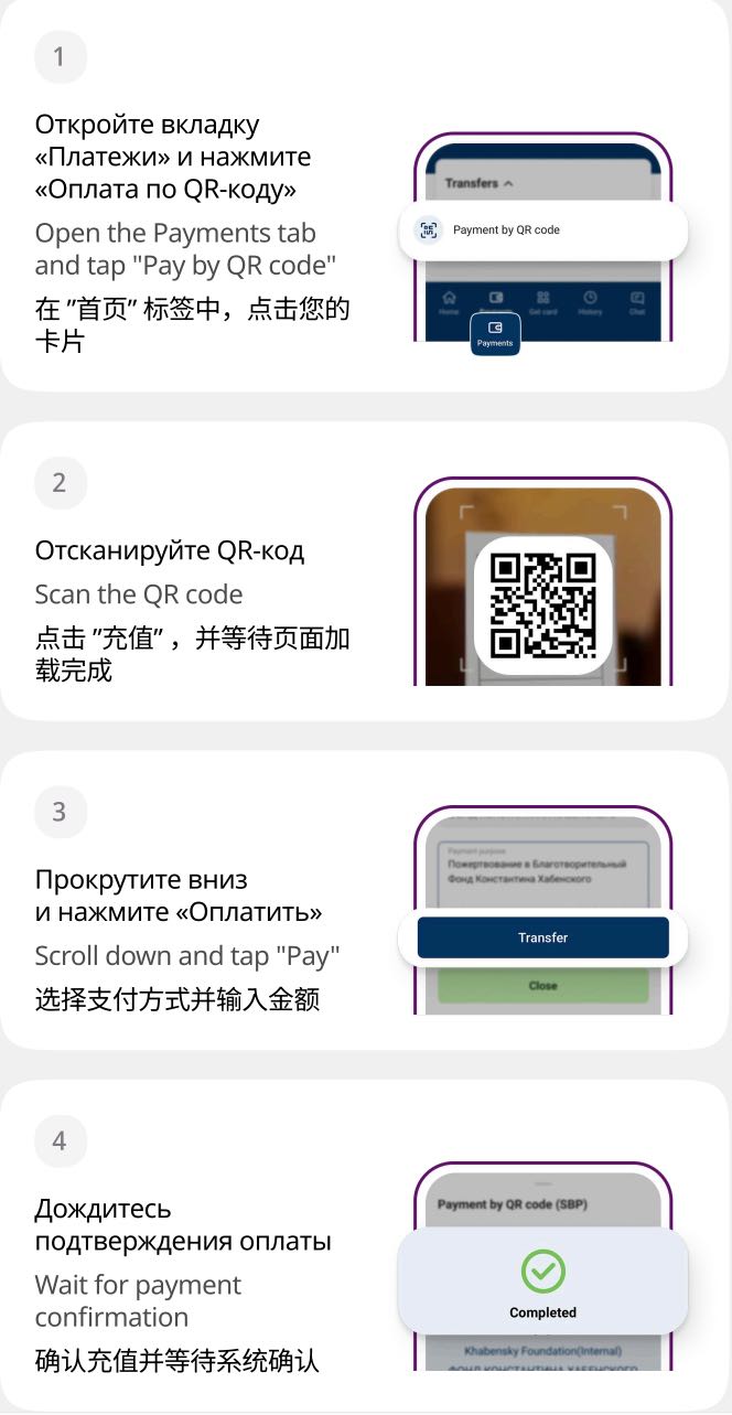 Pagar por QR a partir do ecrã principal do Pay in Russia