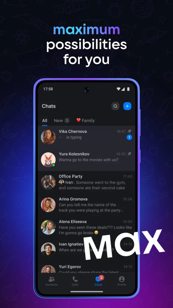 Chat-Ansicht der russischen App MAX