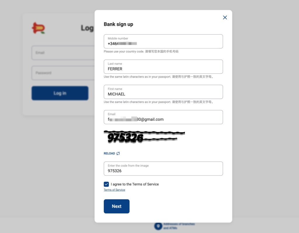 Formulário de registo do Pay in Russia com telemóvel, nome, apelido e e-mail