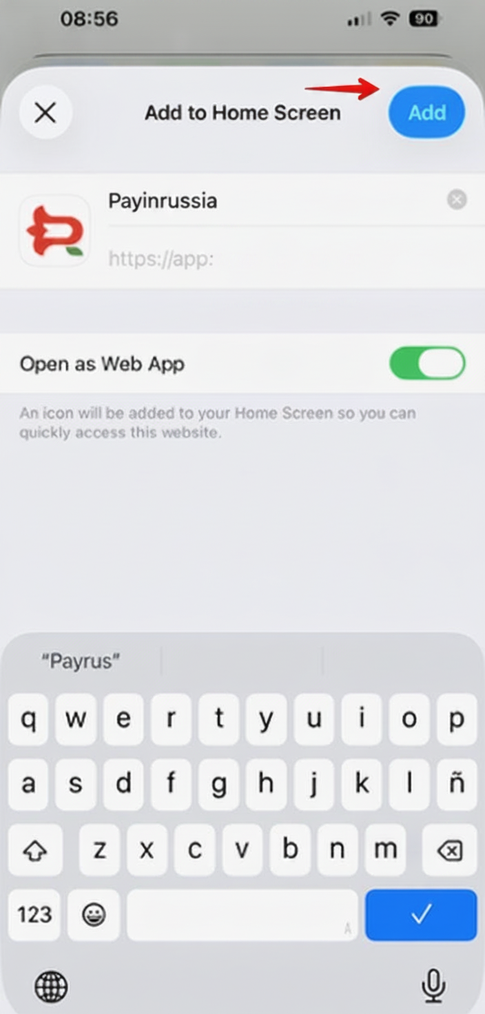 Confirmar a adição do Pay in Russia ao ecrã principal do iPhone