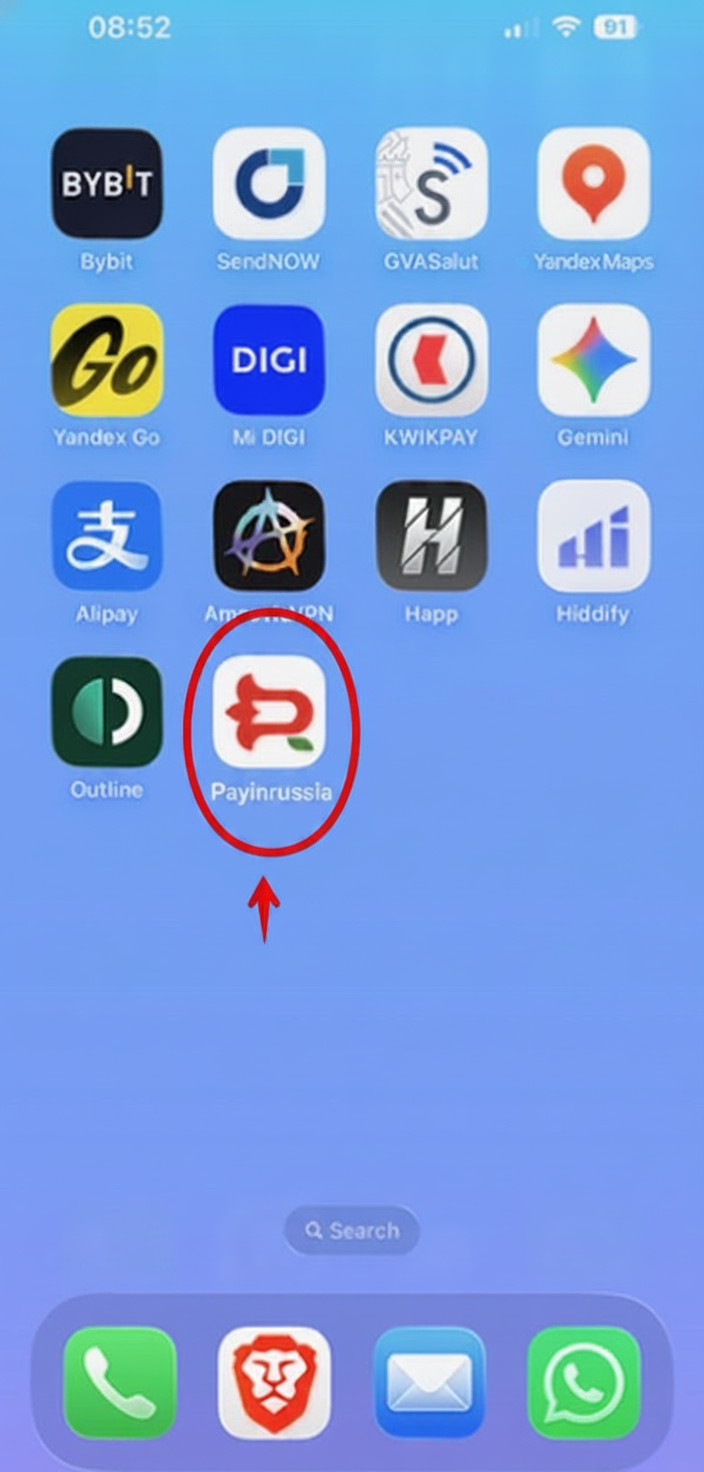 Ícone da aplicação Pay in Russia já adicionado ao ecrã principal do iPhone