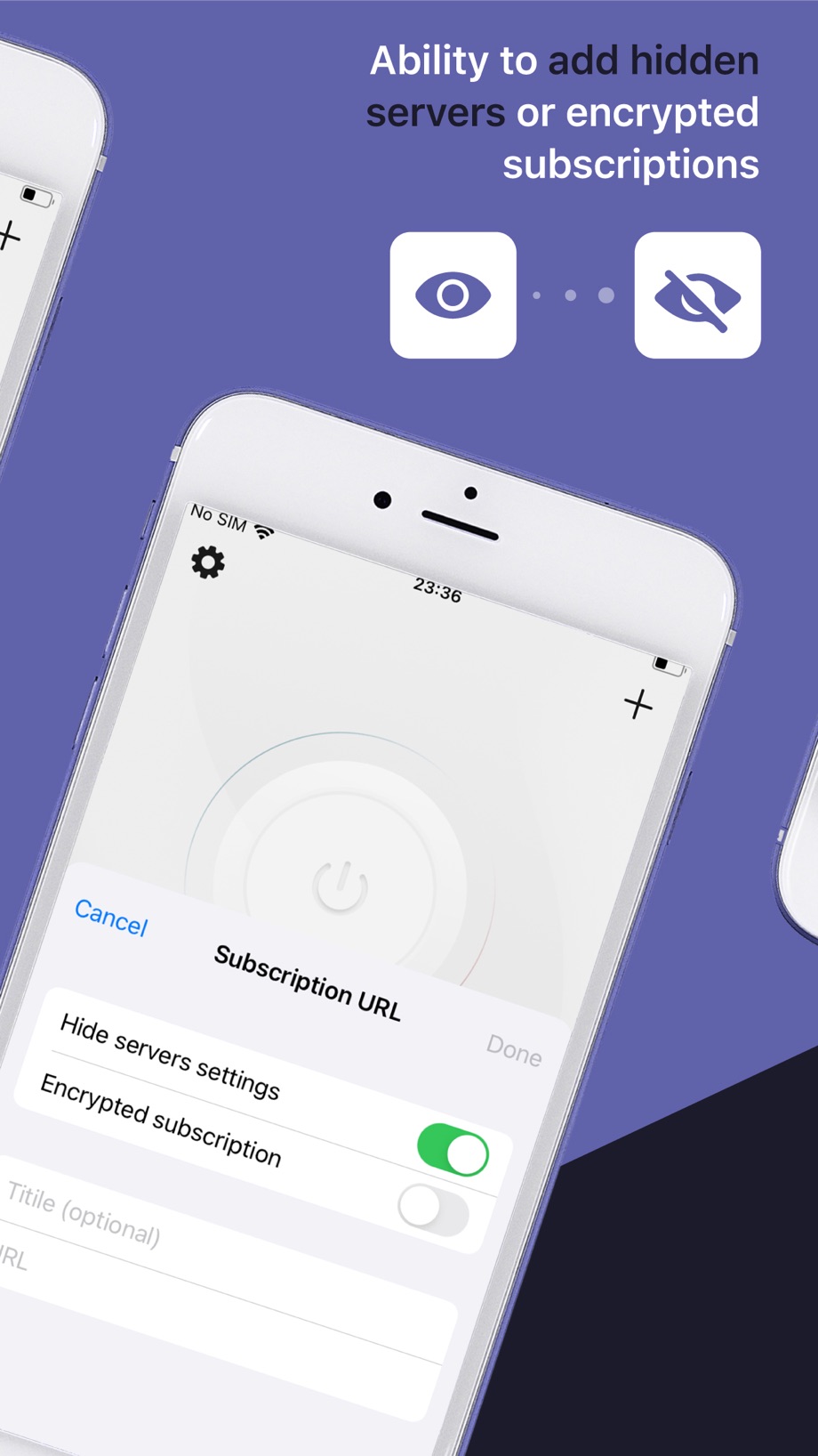 Happ : écran Subscription URL pour ajouter un abonnement à la main