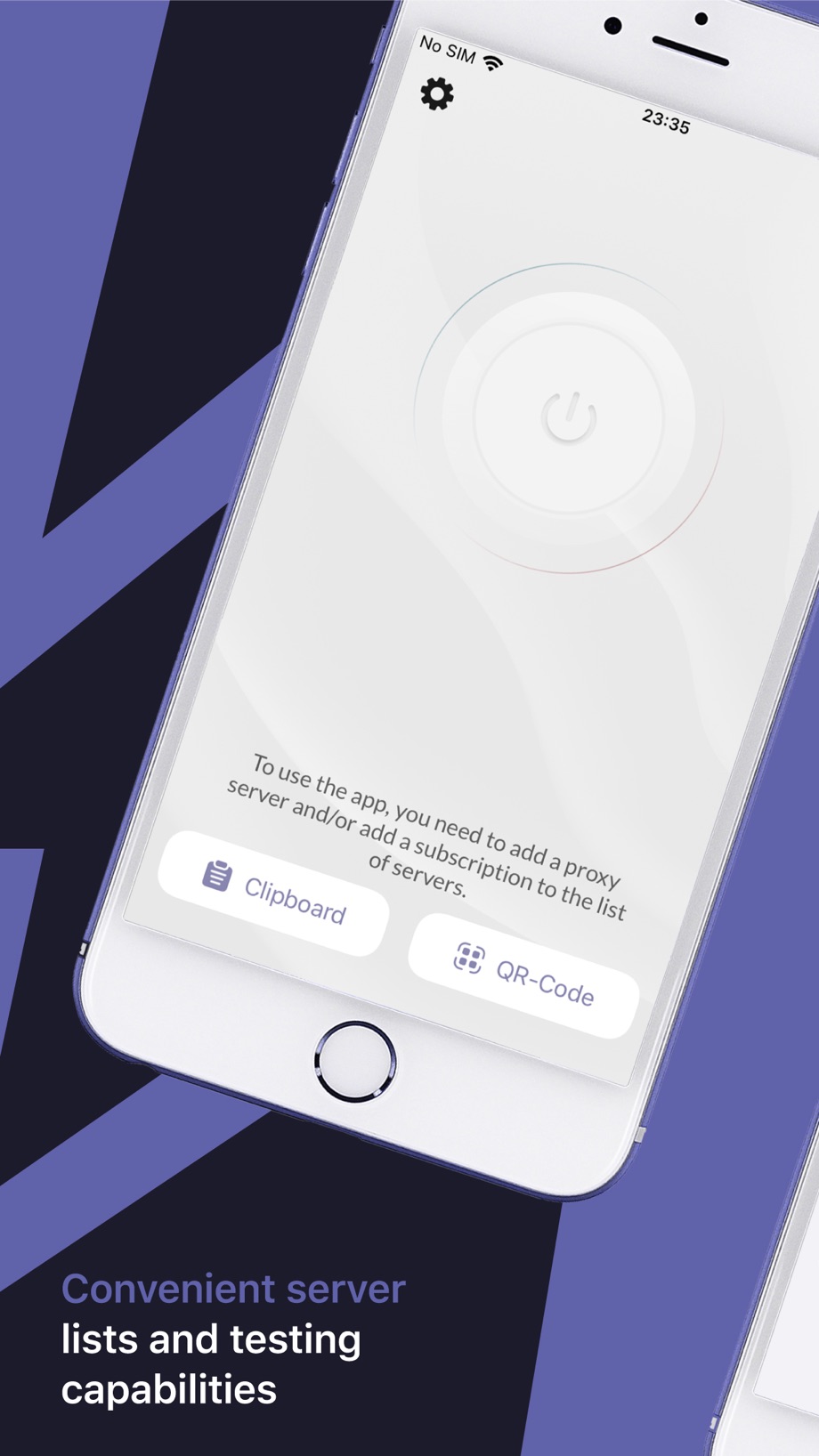 Happ tout juste installée sur iPhone, avec les boutons Clipboard et QR-Code pour ajouter une clé ou un abonnement