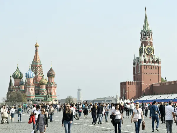 Red Square in Moscow with St Basil's and the Spasskaya Tower