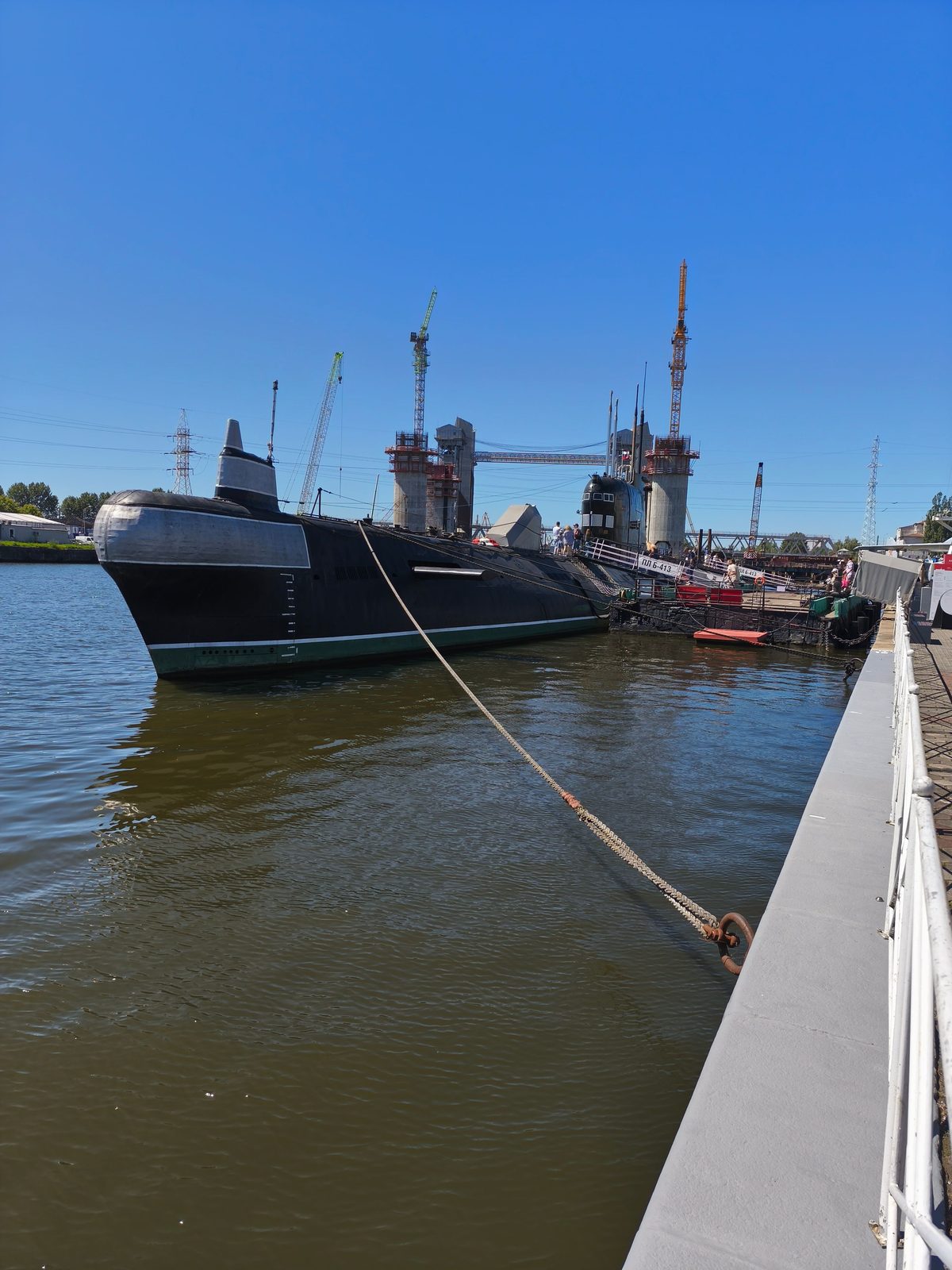 B-413 museum submarine moored on the Pregolya River in Kaliningrad