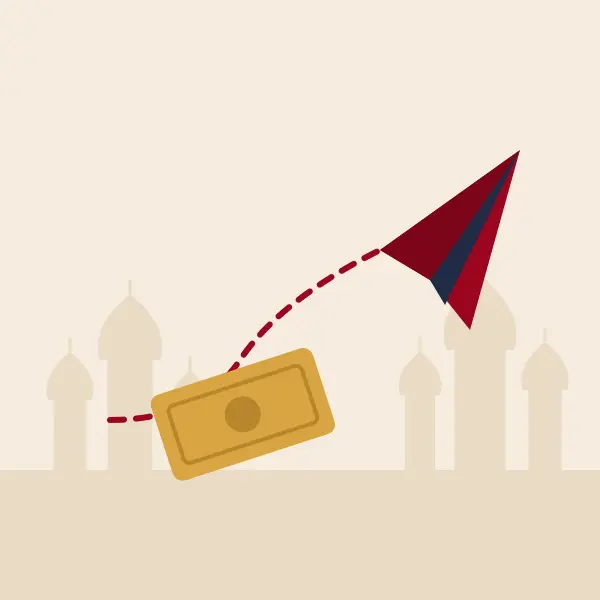 Paper plane carrying a banknote